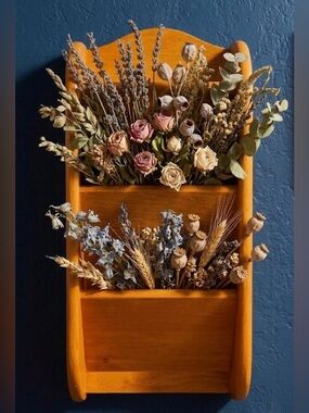 Vintage Arched Oak Wall Letter Holder 3 Tier Mail Organizer CottageCore